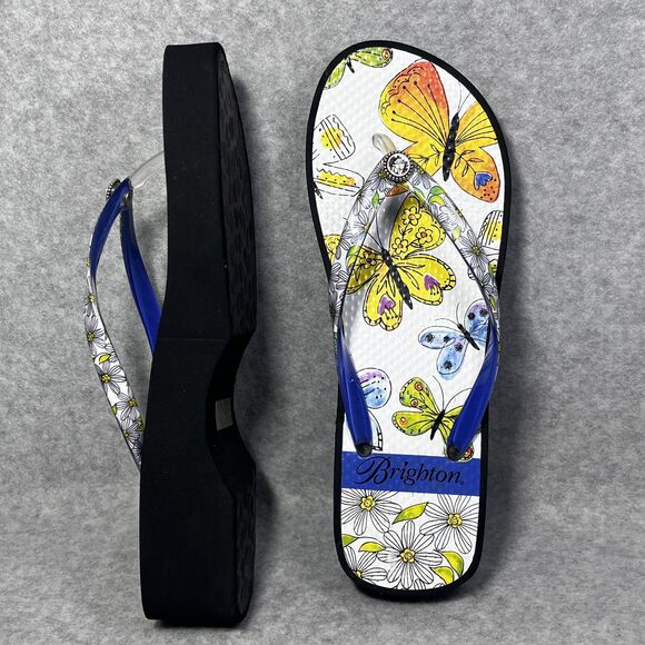 Brighton Breeze Sandals Womens Size 7 Butterfly Floral Platform Flip Flops Wedge - Picture 2 of 14